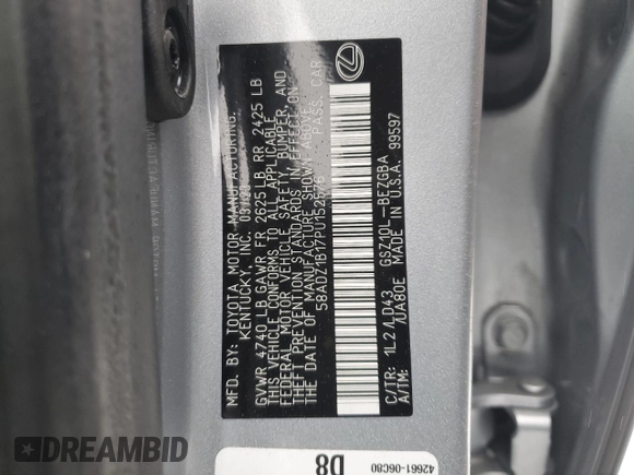 2023 Lexus ES 350 with VIN 58ADZ1B17PU152576, listed as a Copart auction lot 45060315 with 22,627 mi miles and Salvage Title. Bid and sale history available at DreamBid. Image 14.