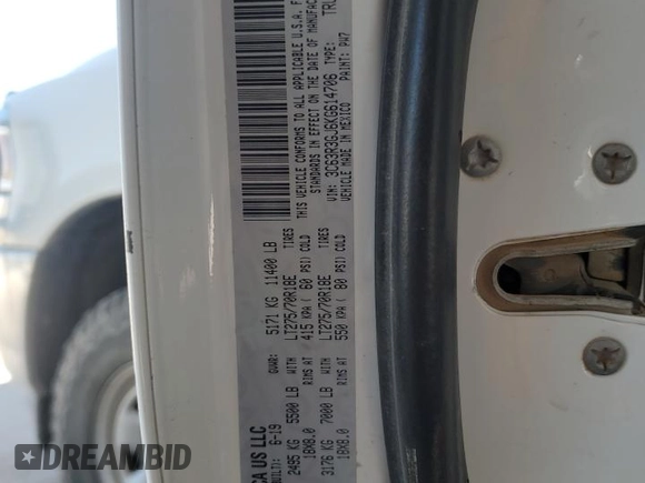 2019 Ram 3500 Tradesman with VIN 3C63R3GJ6KG614706, listed as a Copart auction lot 74090834 with 186,453 mi miles and Clean Title. Bid and sale history available at carsss.com. Image 12.