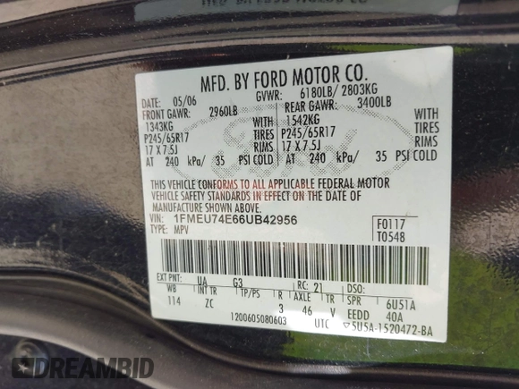 2006 Ford Explorer Eddie Bauer z VIN 1FMEU74E66UB42956, wystawiony jako IAAI lot #42143435 z przebiegiem 249 000 mil mil oraz . Historia ofert i sprzedaży dostępna na DreamBid. Obrazek 9.