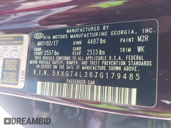 2018 Kia Optima LX z VIN 5XXGT4L36JG179485, wystawiony jako IAAI lot #42100805 z przebiegiem 90 165 mil mil oraz . Historia ofert i sprzedaży dostępna na DreamBid. Obrazek 9.