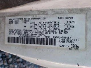 1994 Toyota Pickup DX z VIN JT4RN81P0R5200010, wystawiony jako Copart lot #89184805 z przebiegiem 123 270 mil mil oraz Szkoda całkowita • Salvage title. Historia ofert i sprzedaży dostępna na DreamBid. Obrazek 12.