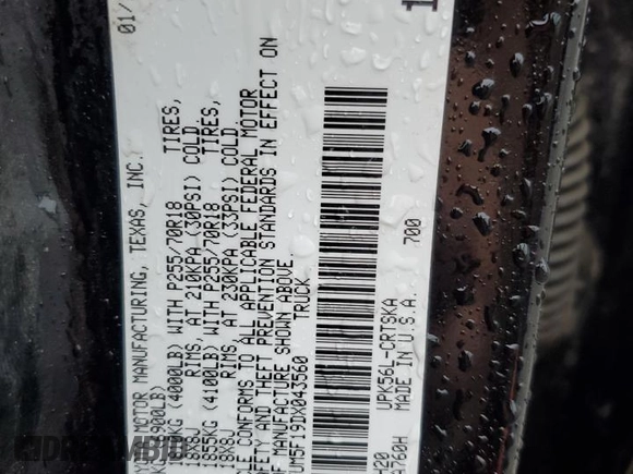 2013 Toyota Tundra z VIN 5TFUM5F19DX043560, wystawiony jako Copart lot #58563065 z przebiegiem 222 752 mil mil oraz Szkoda całkowita • Salvage title. Historia ofert i sprzedaży dostępna na DreamBid. Obrazek 13.