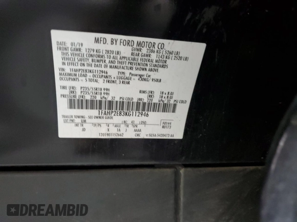 2019 Ford Taurus SEL with VIN 1FAHP2E83KG112946, listed as a Copart auction lot 45387775 with 128,904 mi miles and Clean Title. Bid and sale history available at DreamBid. Image 12.