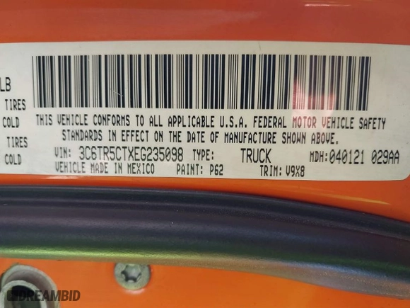 2014 Ram 2500 Tradesman with VIN 3C6TR5CTXEG235098, listed as a IAAI auction lot 41831596 with 97,540 mi miles. Bid and sale history available at carsss.com. Image 9.