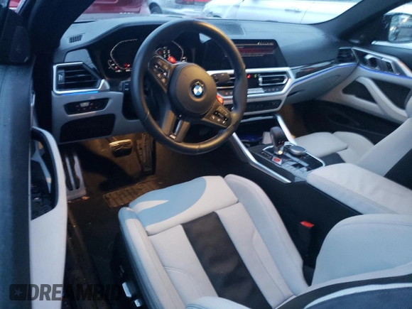 2023 BMW M4 Competition xDrive with VIN WBS43AZ00PCM21431, listed as a Copart auction lot 37362344 with 9,443 mi miles and Salvage Title. Bid and sale history available at carsss.com. Image 8.