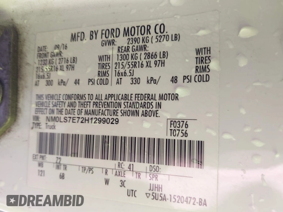 2017 Ford Transit Connect XL with VIN NM0LS7E72H1299029, listed as a IAAI auction lot 42412059 with 315,740 mi miles and . Bid and sale history available at DreamBid. Image 9.