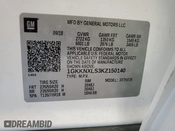 2019 GMC Acadia Denali with VIN 1GKKNXLS3KZ150140, listed as a Copart auction lot 58832575 with 60,724 mi miles and Salvage title. Bid and sale history available at DreamBid. Image 14.