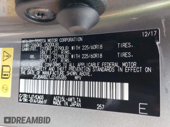 2018 Lexus NX with VIN JTJBARBZ1J2165385, listed as a IAAI auction lot 41935813 with 87,953 mi miles. Bid and sale history available at carsss.com. Image 9.