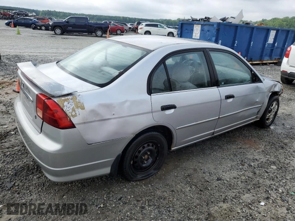 2001 Honda Civic LX with VIN 1HGES15551L074705, listed as a Copart auction lot 57637394 with 181,934 mi miles and Salvage Title. Bid and sale history available at carsss.com. Image 3.