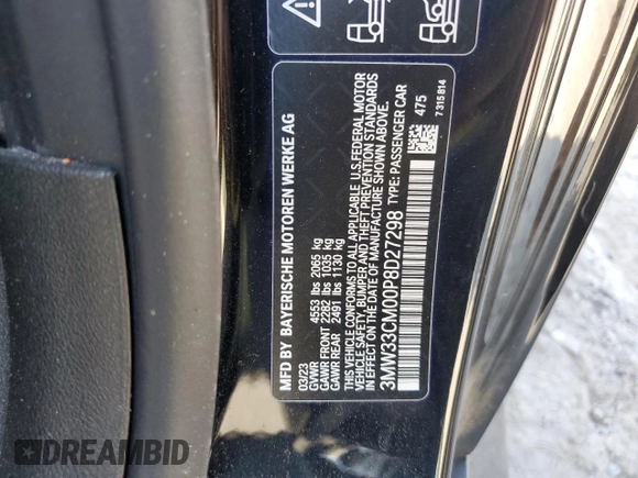 2023 BMW 2 Series 230i xDrive with VIN 3MW33CM00P8D27298, listed as a Copart auction lot 71089464 with 0 mi miles and Salvage Title. Bid and sale history available at carsss.com. Image 13.