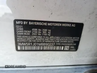 2021 BMW 3 Series 330i with VIN 3MW5R1J01M8B90237, listed as a Copart auction lot 50456685 with 44,152 mi miles and Non Repairable. Bid and sale history available at carsss.com. Image 14.