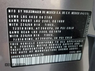 2023 Volkswagen Taos S с VIN 3VVFX7B20PM350279, выставлен на аукционе Copart как лот 86910324 с пробегом 32 445 миль миль и Списание • Salvage title. История ставок и продаж доступна на DreamBid. Изображение 13.
