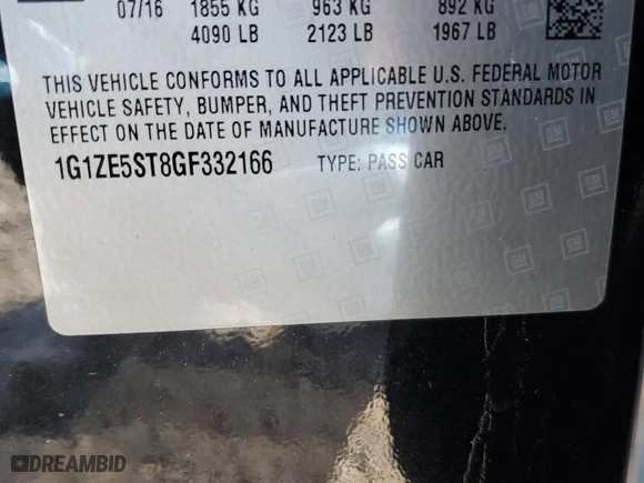 2016 Chevrolet Malibu LT with VIN 1G1ZE5ST8GF332166, listed as a Copart auction lot 45102075 with 168,816 mi miles and Salvage Title. Bid and sale history available at carsss.com. Image 14.