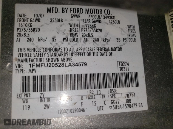 2008 Ford Expedition Limited с VIN 1FMFU20528LA34579, выставлен на аукционе Copart как лот 60508305 с пробегом 259 871 миль миль и Списание • Salvage title. История ставок и продаж доступна на DreamBid. Изображение 13.