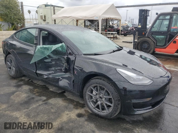 2023 Tesla Model 3 with VIN 5YJ3E1EA1PF677592, listed as a Copart auction lot 47621875 with 12,247 mi miles and Salvage Title. Bid and sale history available at DreamBid. Image 4.
