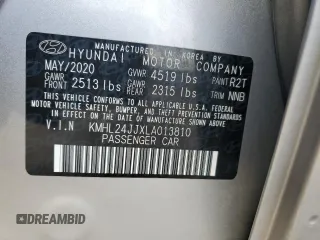 2020 Hyundai Sonata Hybrid Blue with VIN KMHL24JJXLA013810, listed as a Copart auction lot 85705614 with 211,019 mi miles and Clean Title. Bid and sale history available at carsss.com. Image 12.