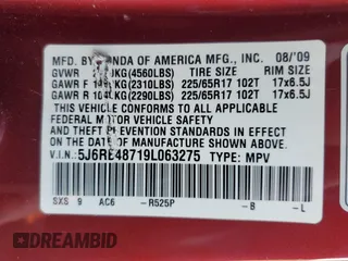 2009 Honda CR-V EX-L with VIN 5J6RE48719L063275, listed as a Copart auction lot 46276685 with 104,541 mi miles and Salvage Title. Bid and sale history available at carsss.com. Image 14.