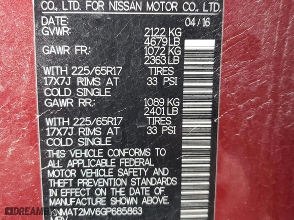 2016 Nissan Rogue SV with VIN KNMAT2MV6GP685863, listed as a Copart auction lot 86999444 with 174,761 mi miles and Salvage Title. Bid and sale history available at carsss.com. Image 16.