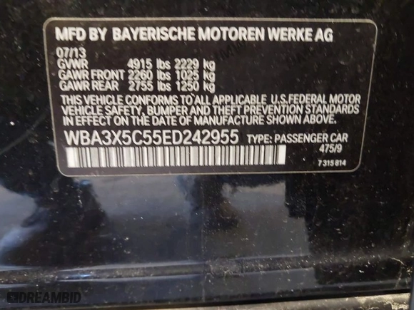 2014 BMW 3 Series Gran Turismo 328i xDrive with VIN WBA3X5C55ED242955, listed as a IAAI auction lot 41743111 with 71,095 mi miles. Bid and sale history available at carsss.com. Image 9.
