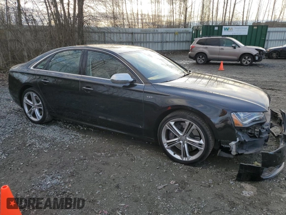 2013 Audi S8 with VIN WAUD2AFDXDN007961, listed as a Copart auction lot 45723835 with 57,477 mi miles and Salvage Title. Bid and sale history available at carsss.com. Image 4.