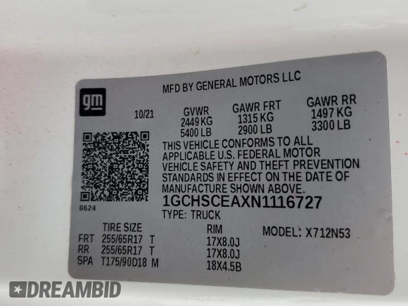2022 Chevrolet Colorado 2WD LT with VIN 1GCHSCEAXN1116727, listed as a Copart auction lot 59574465 with 77,265 mi miles and Clean title. Bid and sale history available at DreamBid. Image 12.
