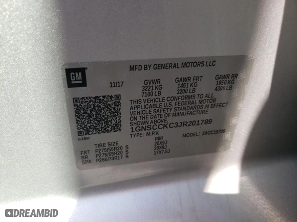 2018 Chevrolet Tahoe Premier with VIN 1GNSCCKC3JR201789, listed as a Copart auction lot 78029234 with 132,783 mi miles and Salvage Title. Bid and sale history available at carsss.com. Image 13.