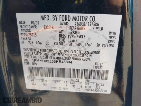 2006 Ford Escape XLS with VIN 1FMYU02Z56KB48804, listed as a IAAI auction lot 42694472 with 162,674 mi miles and . Bid and sale history available at DreamBid. Image 9.