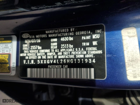 2017 Kia Optima SX Limited with VIN 5XXGV4L26HG131934, listed as a Copart auction lot 48811545 with 132,085 mi miles and Salvage Title. Bid and sale history available at carsss.com. Image 13.