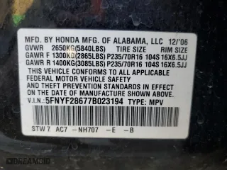2007 Honda Pilot EX-L with VIN 5FNYF28677B023194, listed as a Copart auction lot 48695415 with 234,437 mi miles and Clean Title. Bid and sale history available at carsss.com. Image 13.