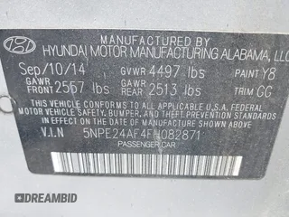 2015 Hyundai Sonata SE z VIN 5NPE24AF4FH082871, wystawiony jako IAAI lot #42415481 z przebiegiem 174 532 mil mil oraz . Historia ofert i sprzedaży dostępna na DreamBid. Obrazek 9.