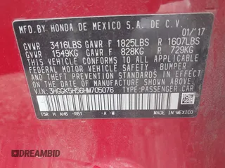 2017 Honda Fit LX with VIN 3HGGK5H56HM705076, listed as a IAAI auction lot 42398887 with 183,377 mi miles and . Bid and sale history available at DreamBid. Image 9.