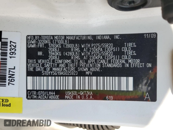 2010 Toyota Sequoia Platinum with VIN 5TDYY5G19AS025923, listed as a Copart auction lot 58679664 with 240,409 mi miles and Salvage Title. Bid and sale history available at carsss.com. Image 13.