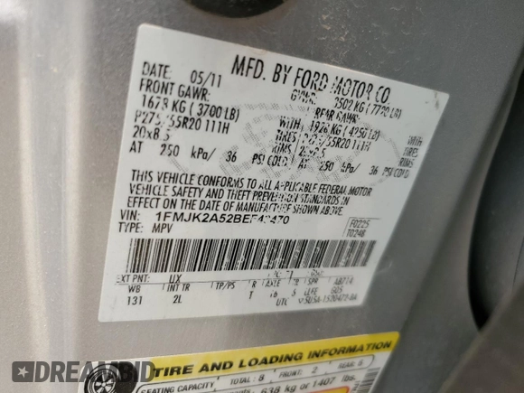 2011 Ford Expedition Max Limited with VIN 1FMJK2A52BEF43470, listed as a Copart auction lot 58922495 with 227,929 mi miles and Salvage title. Bid and sale history available at DreamBid. Image 14.