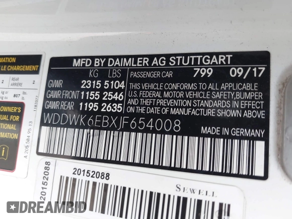 2018 Mercedes-Benz C 43 AMG with VIN WDDWK6EBXJF654008, listed as a IAAI auction lot 41403965 with 80,280 mi miles and . Bid and sale history available at DreamBid. Image 9.