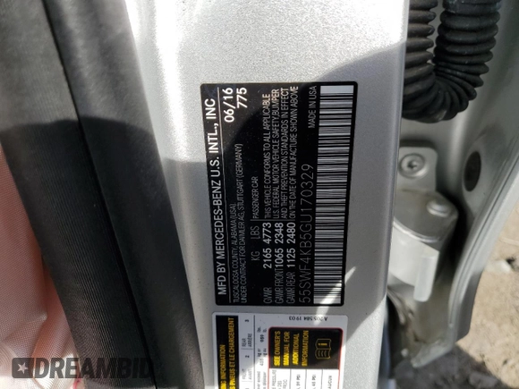 2016 Mercedes-Benz C 300 Luxury с VIN 55SWF4KB5GU170329, выставлен на аукционе Copart как лот 55413065 с пробегом Не указан миль и Списание • Salvage title. История ставок и продаж доступна на DreamBid. Изображение 12.