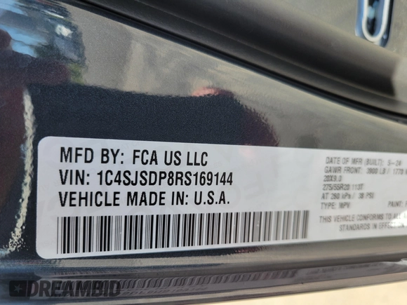 2024 Jeep Wagoneer Series III with VIN 1C4SJSDP8RS169144, listed as a IAAI auction lot 42025902 with 11,797 mi miles and . Bid and sale history available at DreamBid. Image 9.
