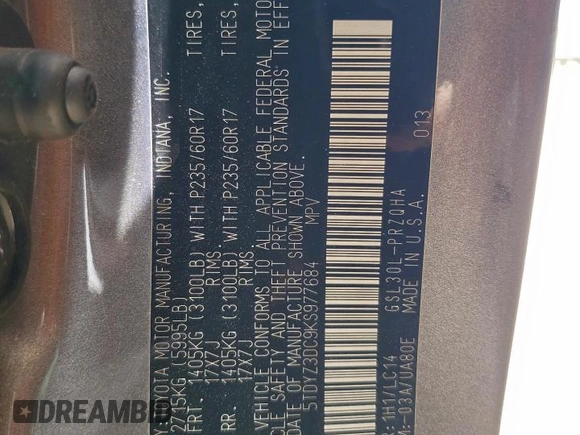 2019 Toyota Sienna XLE Auto Access Seat с VIN 5TDYZ3DC9KS977684, выставлен на аукционе Copart как лот 56742555 с пробегом 76 311 миль миль и Списание • Salvage title. История ставок и продаж доступна на DreamBid. Изображение 14.