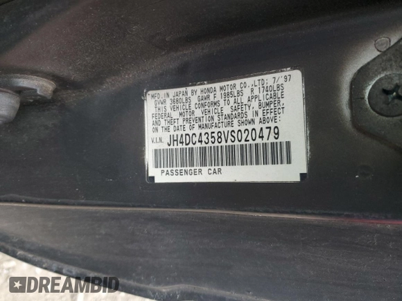 1997 Acura Integra LS z VIN JH4DC4358VS020479, wystawiony jako Copart lot #51005835 z przebiegiem 156 071 mil mil oraz Szkoda całkowita • Salvage title. Historia ofert i sprzedaży dostępna na DreamBid. Obrazek 12.