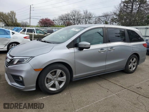 2020 Honda Odyssey EX-L with VIN 5FNRL6H77LB014535, listed as a Copart auction lot 52105275 with 112,542 mi miles and Salvage Title. Bid and sale history available at carsss.com. Image 1.