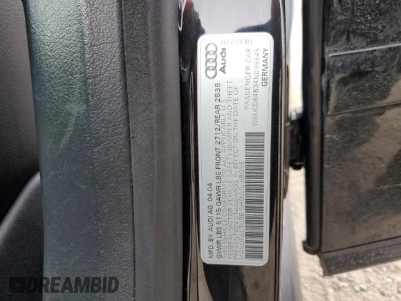 2004 Audi A6 z VIN WAUCD64B34N099645, wystawiony jako Copart lot #76988624 z przebiegiem 120 259 mil mil oraz Czysty tytuł • Clean title. Historia ofert i sprzedaży dostępna na DreamBid. Obrazek 12.