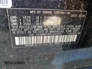 2020 Subaru Legacy Premium z VIN 4S3BWAC6XL3024791, wystawiony jako Copart lot #57331115 z przebiegiem Nie podano mil oraz Szkoda całkowita • Salvage title. Historia ofert i sprzedaży dostępna na DreamBid. Obrazek 12.