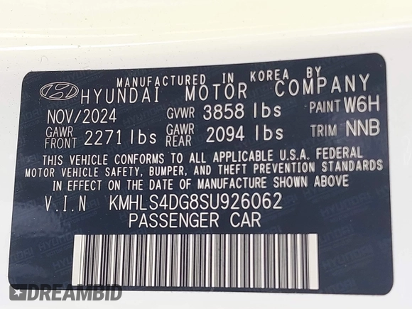 2025 Hyundai Elantra SEL Convenience with VIN KMHLS4DG8SU926062, listed as a IAAI auction lot 42098106 with 7,127 mi miles and . Bid and sale history available at DreamBid. Image 9.