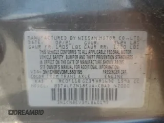 2021 Nissan Versa SV with VIN 3N1CN8EV3ML860195, listed as a Copart auction lot 60738275 with 85,148 mi miles and Clean title. Bid and sale history available at DreamBid. Image 12.
