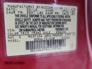 2012 Nissan Sentra S with VIN 3N1AB6AP8CL740760, listed as a Copart auction lot 48600245 with 128,654 mi miles and Salvage Title. Bid and sale history available at DreamBid. Image 14.