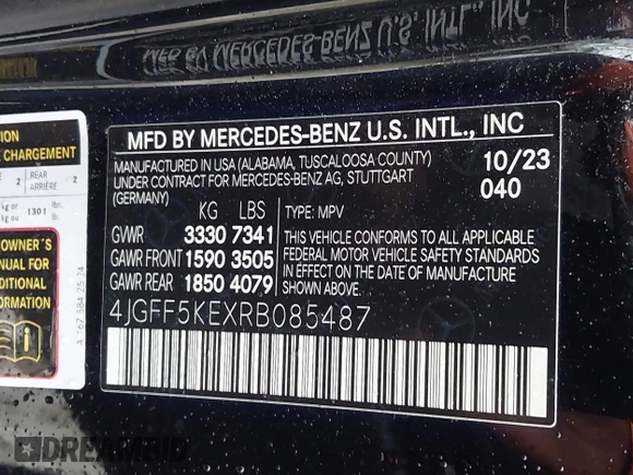 2024 Mercedes-Benz GLS 450 with VIN 4JGFF5KEXRB085487, listed as a IAAI auction lot 40887211 with 26,042 mi miles and . Bid and sale history available at DreamBid. Image 9.