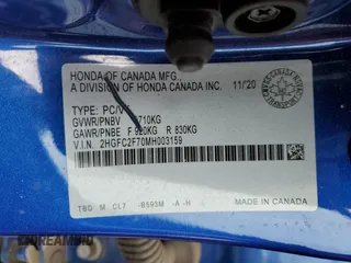2021 Honda Civic Sedan EX with VIN 2HGFC2F70MH003159, listed as a Copart auction lot 42531265 with 77,082 mi miles and Salvage Title. Bid and sale history available at carsss.com. Image 13.