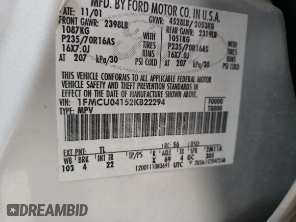 2002 Ford Escape XLT Choice with VIN 1FMCU04152KB22294, listed as a Copart auction lot 52816355 with 0 mi miles and Salvage Title. Bid and sale history available at carsss.com. Image 14.