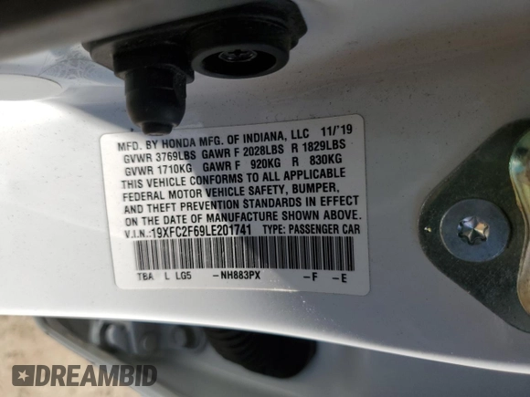 2020 Honda Civic LX z VIN 19XFC2F69LE201741, wystawiony jako Copart lot #49923505 z przebiegiem 57 538 mil mil oraz Szkoda całkowita • Salvage title. Historia ofert i sprzedaży dostępna na DreamBid. Obrazek 15.