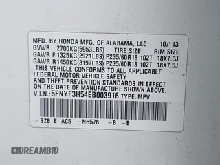 2014 Honda Pilot EX-L with VIN 5FNYF3H54EB003916, listed as a IAAI auction lot 41518679 with 147,456 mi miles. Bid and sale history available at carsss.com. Image 9.