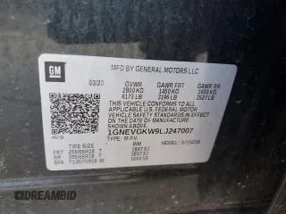2020 Chevrolet Traverse LT Cloth with VIN 1GNEVGKW9LJ247007, listed as a Copart auction lot 52668885 with 86,974 mi miles and Salvage Title. Bid and sale history available at carsss.com. Image 12.